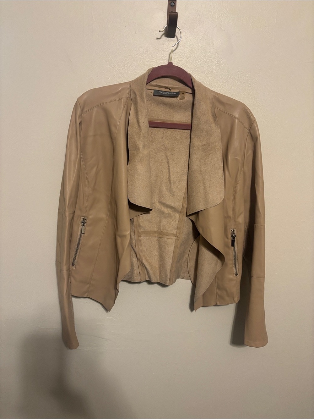 Woolrich Tan Beige Leather Open-Front Jacket